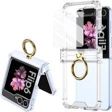 Samsung Galaxy Z Flip 6 Clear Case Luxury Hinge Protection with Ring Holder  Sc