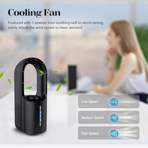 Desk Fan Bladeless,Desk Fans Small Quiet 11.8 Inch Small Fan,Personal - Picture 5 of 7