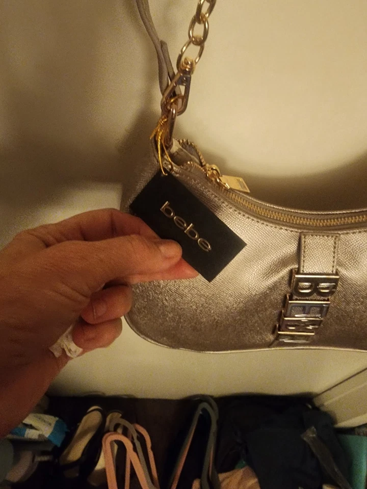 Bebe Emmett Small Hobo Purse, Metallic Gold, Gold Accents, NWT, Super Cute! - Image 3 of 4
