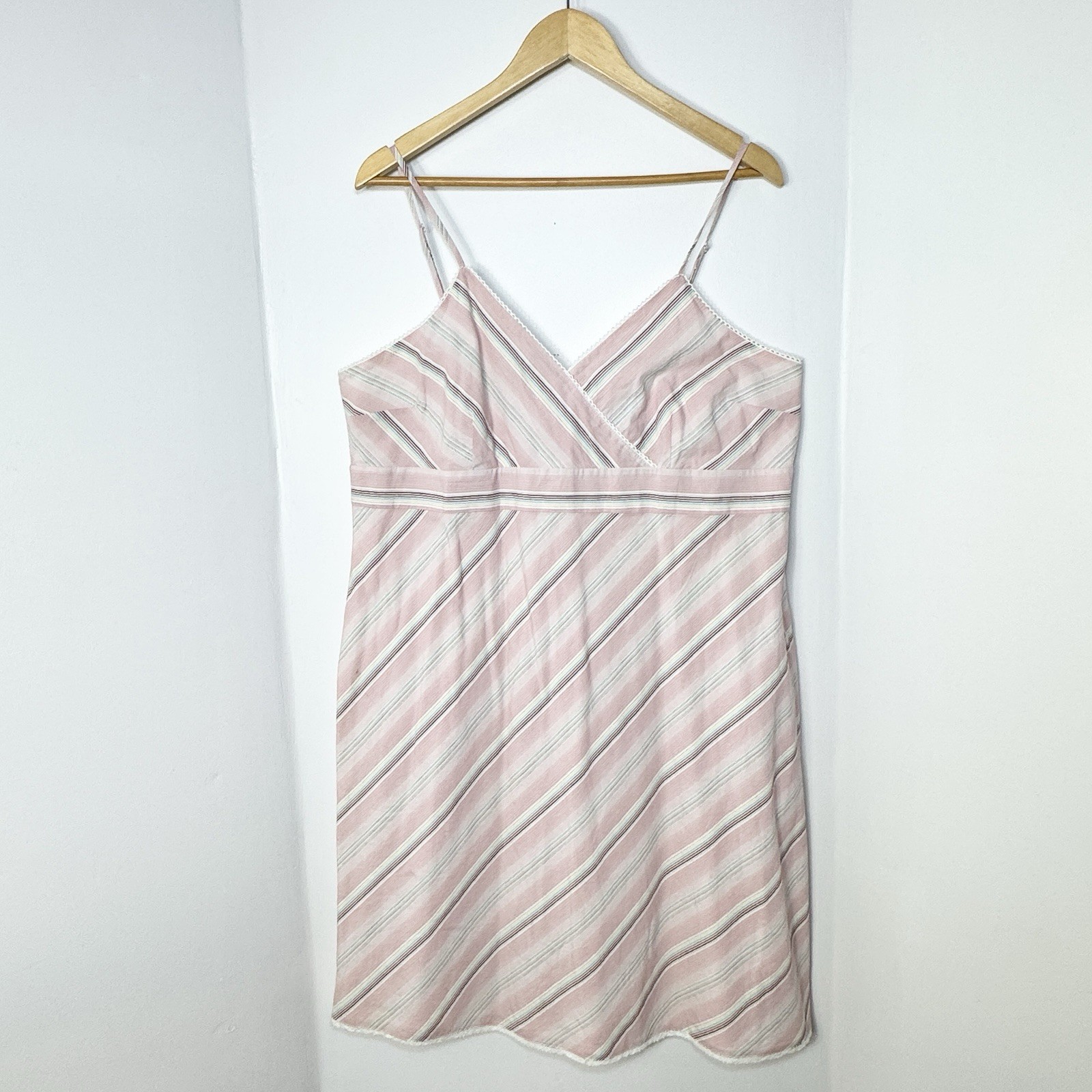 VTG Old Navy Pink Striped Sundress Dress 20 Y2K Coastal Crochet Trim Babydoll