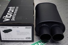 Vibrant Streetpower Flat Black Oval Muffler With Dual 3 Tips - 2.5 Inlet Vibrant Streetpower Flat Black Oval Muffler With Dual 3 Tips - 2.5 Inlet