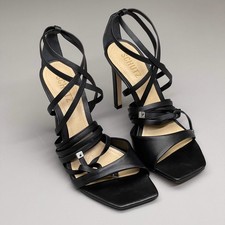 SCHUTZ Bryce Ankle Tie Women's Leather High Heel Strappy Sandal Black Sz 7B New
