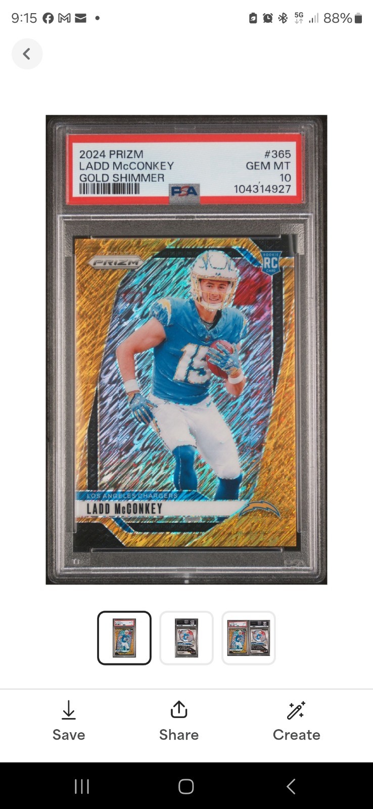 PSA 10 - Pop 1 - Ladd McConkey Panini Prizm Gold Shimmer /10 - Hard To Gem