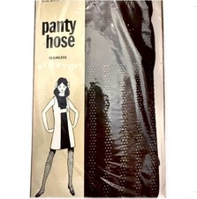 1960 s Mod Textured Pantyhose in Black, Vintage Net Stockings Tights, Tall