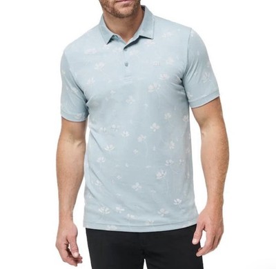 Travis Mathew Good Time Feeling Golf Polo Shirt Performance Blue Print Size XL