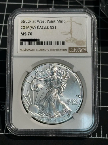 2016 (W) Silver Eagle NGC MS70 Struck at West Point Brown Label