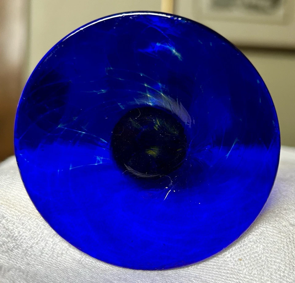 5 - Dansk Caribe Water Goblets 12oz. Glasses Yellow Stem w/Blue Base 8”tall - Image 4 of 4