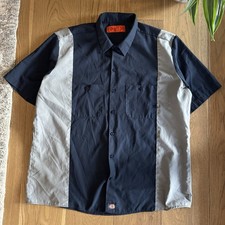 Dickies Work Shirt Mens 2XL Navy Blue Gray Color Block Short Sleeve Mechanic Y2K