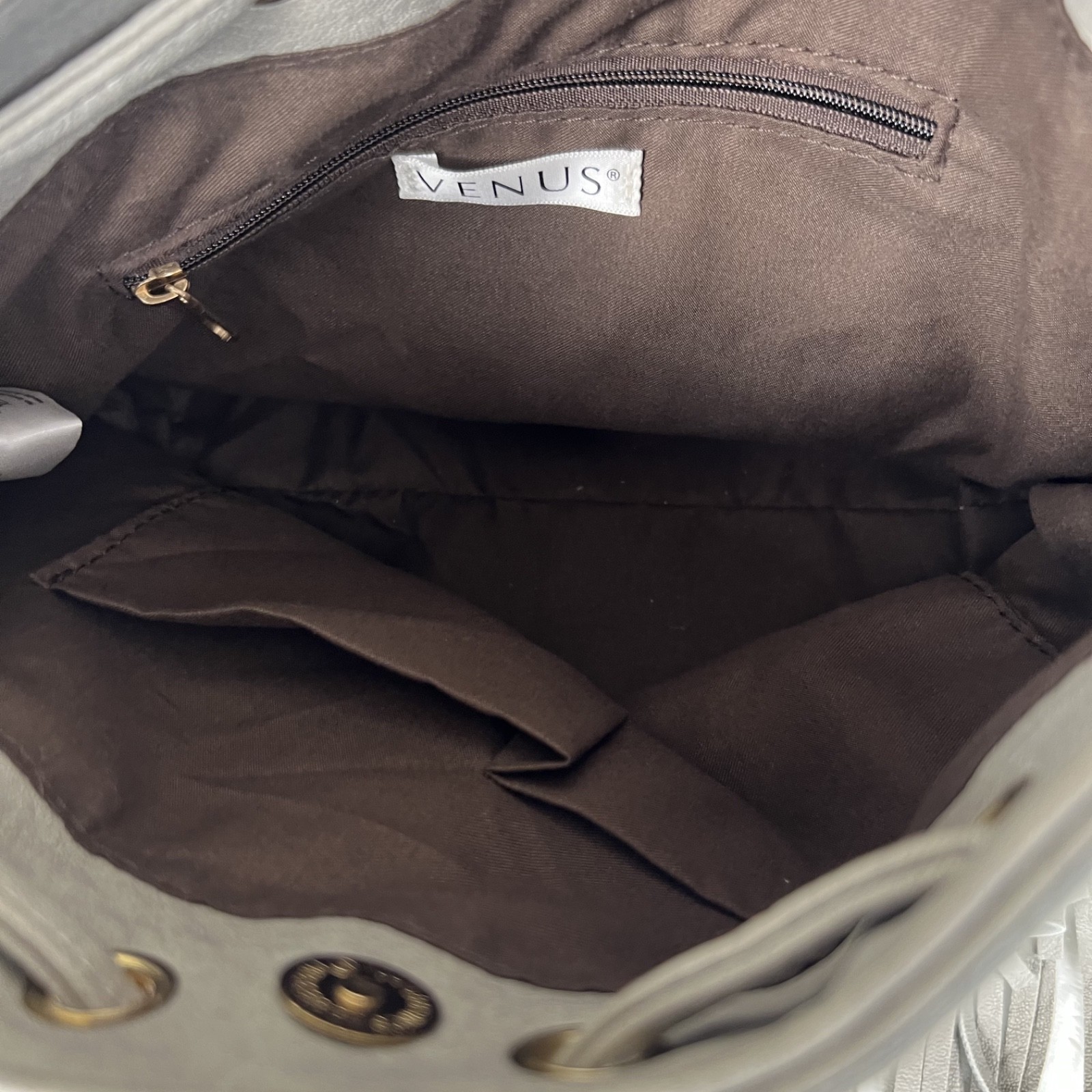 Venus Basic Light Grey Suede Fringed Drawstring B… - image 6