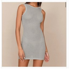 Reformation Ravello Open Knit Mini Dress Sage Green Organic Cotton Medium
