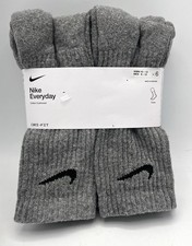 New Nike Gray Everyday Dri-FIT Cotton Cushioned Crew 6 Pk Socks Lg 8-12