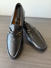 Authentic Gucci Mens Blck Leather Horsebit Loafers Made in Italy Classic Size 43