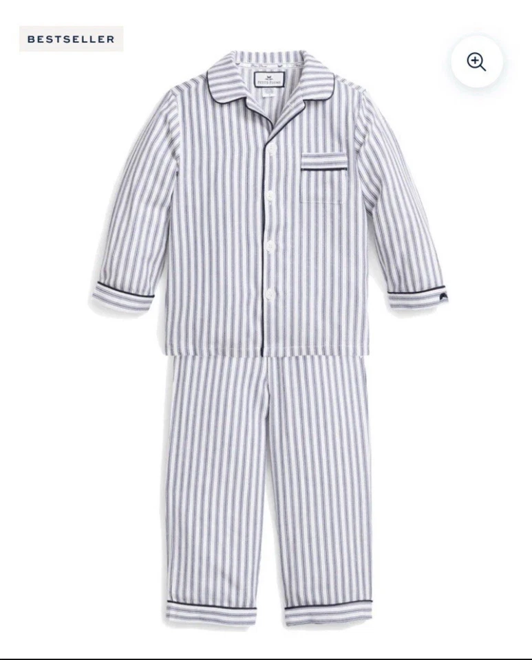 Petite Plume Kid's Twill Pajama Set in Navy French Ticking NWT MSRP $58 Sz 12 - Image 2 of 4