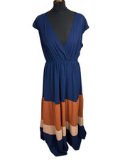 Shein Navy Maxi Dress V Neck Shirt Sleeve Striped Women’s UK Size 12