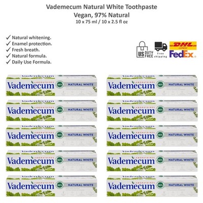 Vademecum Natural White Toothpaste, Vegan, 97% Natural, 10 x 75ml Tubes