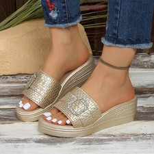 Women's Summer Platform Wedge Slide Sandal Espadrilles Comfort Casual Shoes