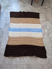 BEAUTIFUL NEW HANDMADE CROCHET BLANKET/AFGHAN Brown, Cream  Blue 40" X 60"