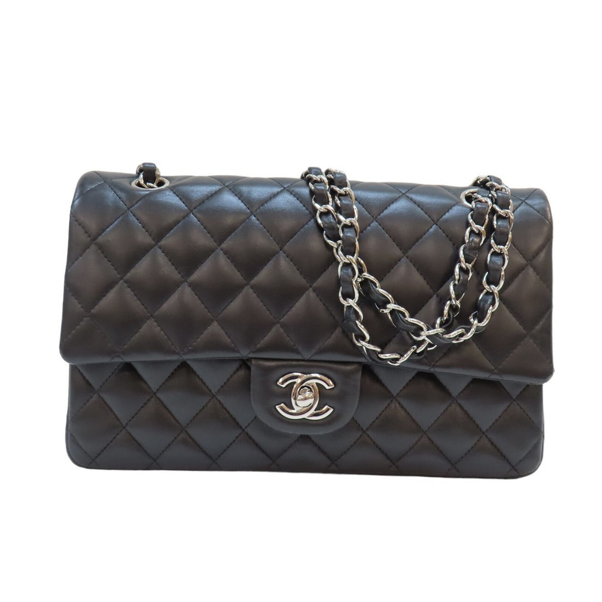 ハンチング【CHANEL】ウールであったか♪ CHANEL Classic Double Flap 25 Shoulder Bag Lambskin Black