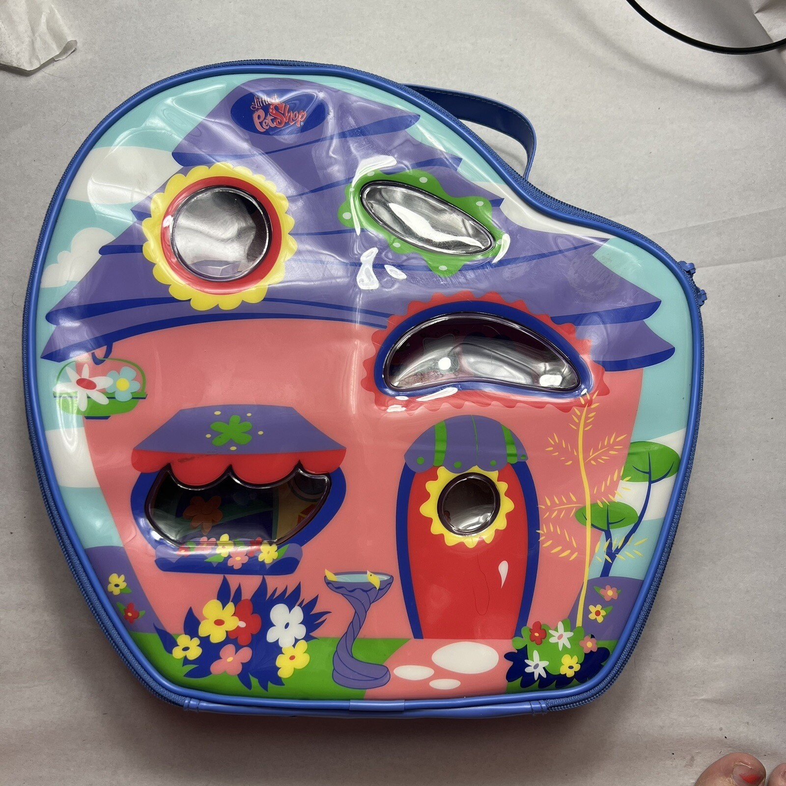 Littlest Pet Shop LPS Carrying Case House Toy Figure Holder Blue Vinyl Zip Up