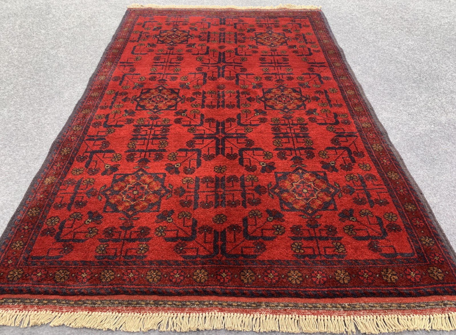 Fine Quality Hand Knotted Afghan Khal Muhammadi Wool Area Rug 4.10 x 3.