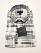 $195 New SCOTT BARBER Plaid Check Cotton CASHMERE Button Shirt Men MEDIUM M Gray