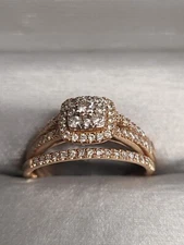 Zales 14K Rose Gold Diamond Wedding Ring Set Size 4.11 Grams 7.25