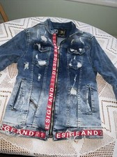 Mario Morato Skinny Fit Denim Jacket Blue Full Zip Distressed Size Small B917