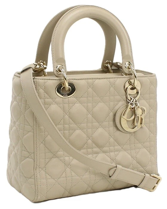 Sac Christian Dior Lady Dior moyen en peau d'agneau M0565 beige ONGE