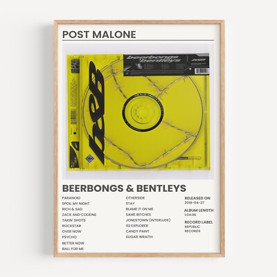 Post Malone Beerbongs & Bentleys Album Cover Music Poster. Great gift!