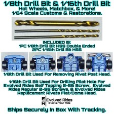 Rivet Removal Drill Bits For 1/64 Scale Custom Restoration Hot Wheel & Other