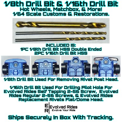 Rivet Removal Drill Bits For 1/64 Scale Custom Restoration Hot Wheel & Other