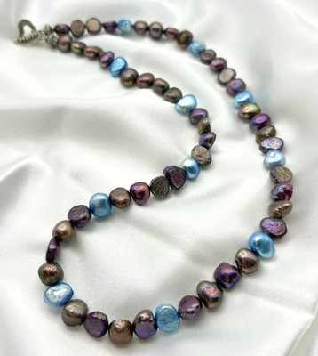 New Cultured Freshwater Pearls Handcrafted Necklace Blue Purple Silver Handmade