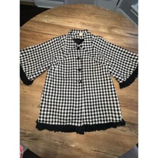 VTG Gingham B W Ample Togs Coat Size L Barrymore Daggar Collar Jacket Fringe