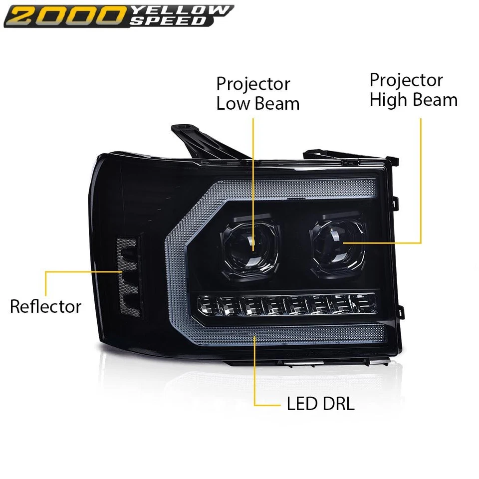 Smoke Lens Dual Projector LED Headlights Fit For 07-14 GMC Sierra 1500 2500 3500 - Image 2 of 4