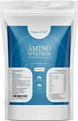 ORIGIN OF LIFE AMINO SPECTRUM - 500 Comprimidos a 1000mg - EAA / BCAA 18 Aminoácidos Vegano
