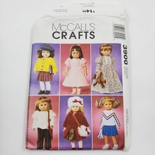 McCalls Crafts Sewing Pattern 3900 Cut 18" Doll Wardrobe Complete Dress Coat Top