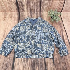 Vintage 100 silk jacket Fuda International blue Geometry Print Size Large