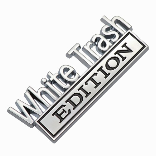 2x WHITE TRASH 3D Sticker Badge Raised Strong Adhesive (Black&Chrome) - Picture 2 of 4
