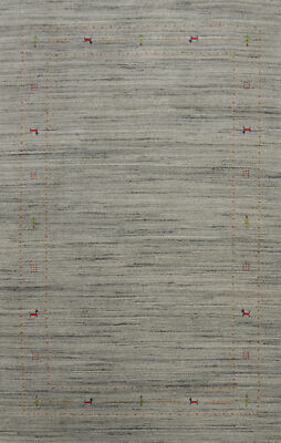 Artisan-made Gray Color Wool Area Rug Hand-knotted Gabbeh Carpet 5x8 ft