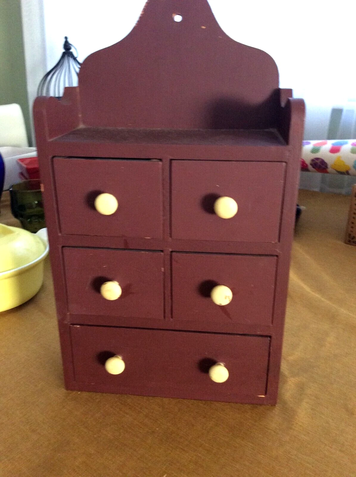Apothecary Spice Cabinet 5 Drawer Wood Jewelry Trinket Kitchen Box WALL MOUNT