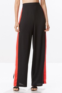 black pants with red and white stripe