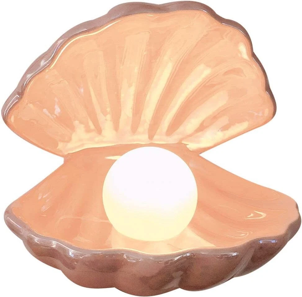 Pink Shell Pearl Night Light Pink Portable LED Clam Lamp Shell