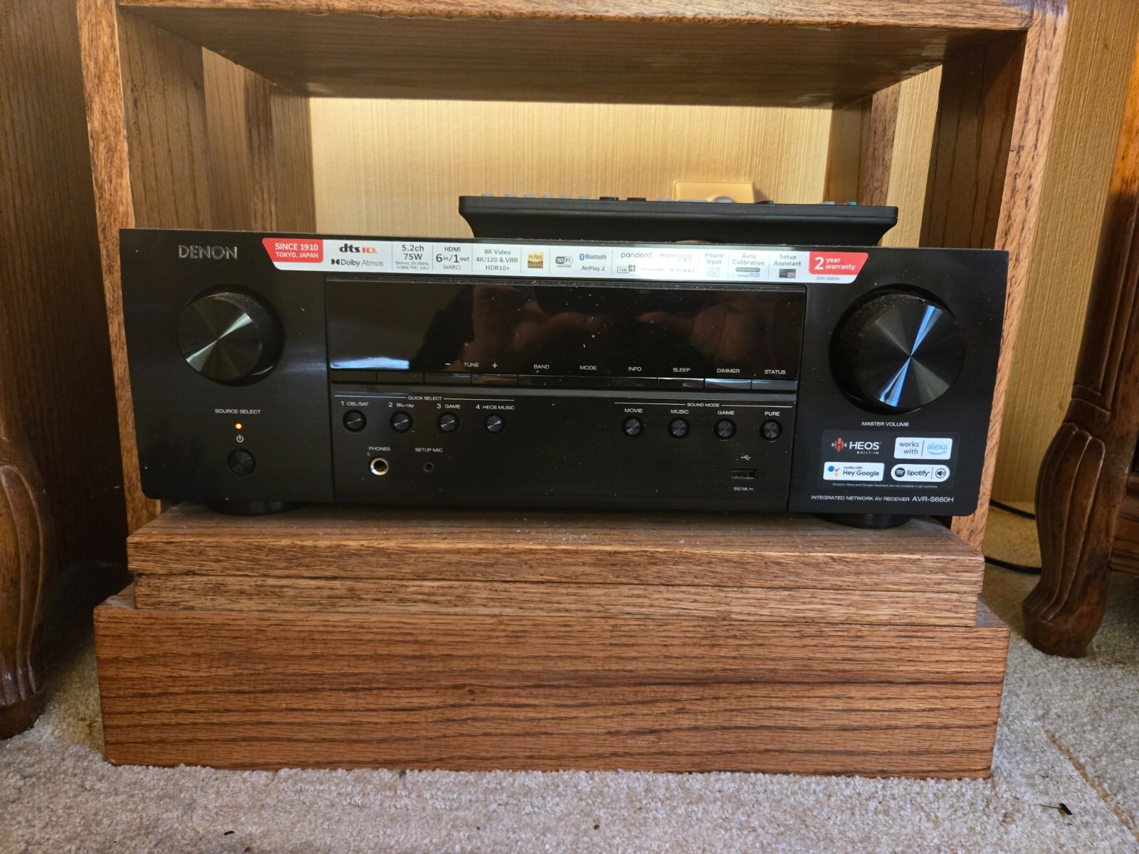 Denon AVR-S660H 5.2 Channel (75 Watt x 5) 8K AV Receiver with HEOS Built-in and
