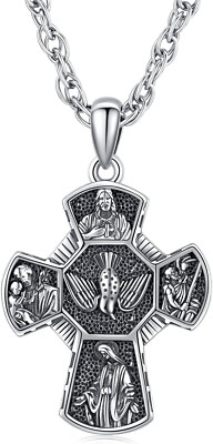 925 Sterling Silver Saint Four Way Medal Necklace for Men Women Religious Amulet