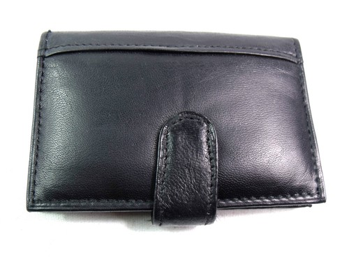 Hombre Mujer Alta Calidad Super Soft Real Cuero Negro Crédito Tarjetero Cartera - Imagen 5 de 12