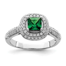 Silver  White & Green CZ Ring QR6337