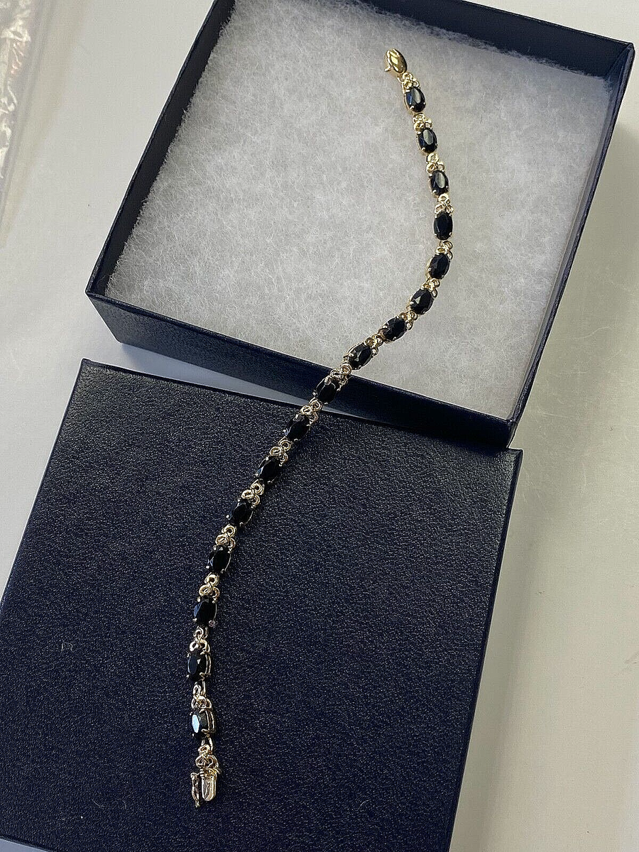 14K GOLD GENUINE BLACK ONYX 16 GEMSTONES LADIES LUXURY TENNIS