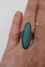 Vintage Sterling OLD OBLONG JADE RING Size 6.5