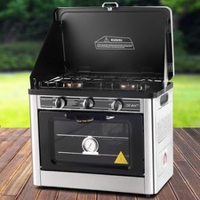Portable Gas Oven, 2 Burner Camping Stove Benchtop Ovens Baking Plate Black
