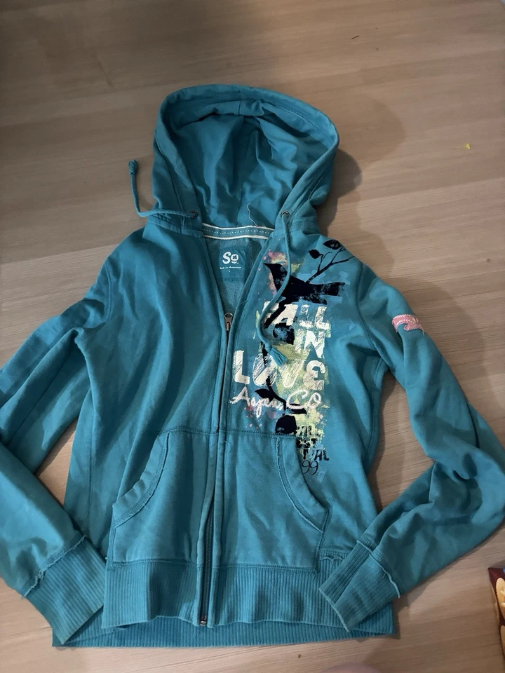 Sudadera con capucha azul patchwork Y2K se adapta a una linda costura Xs para mujer Foto 2 de 2